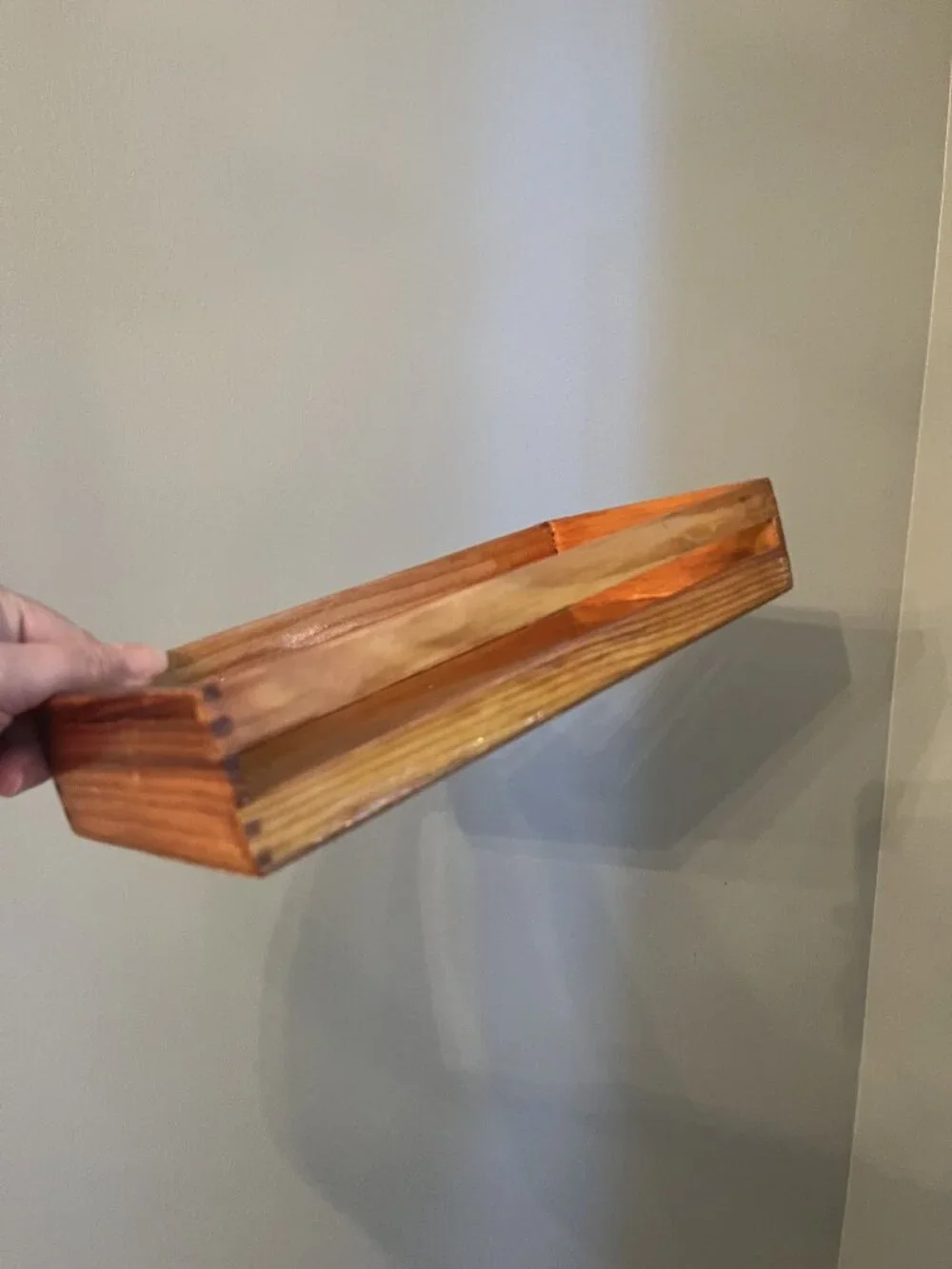 Vintage Wooden Rectangular Tray With Warm Honey Finish 11.5
